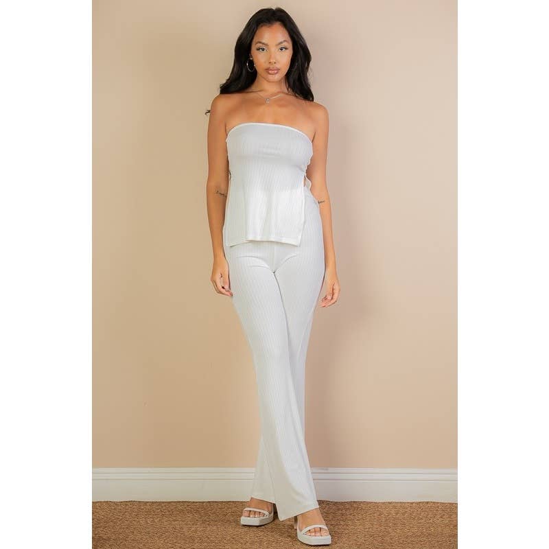 Paperdoll - Vente Ensemble haut et pantalon (PAS d'intérieur) - Femme - Ensemble haut bandeau à fente latérale et pantalon évasé7