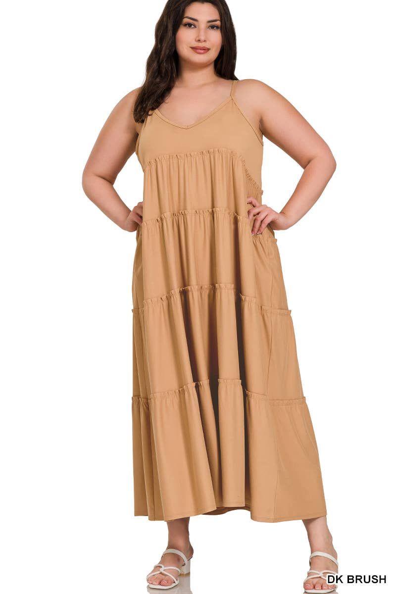 42POPS – Engroshandel Kjole - Dame – Plus size maxi kjole med lag og lommer1