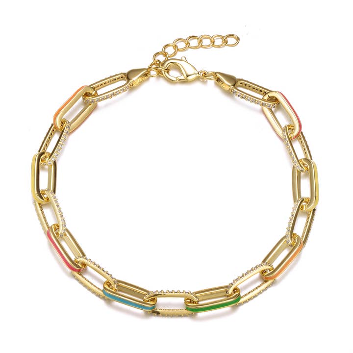 Bracelet à chaîne en émail multicolore 14K GP pour adolescents pour la vente par Rachel Glauber