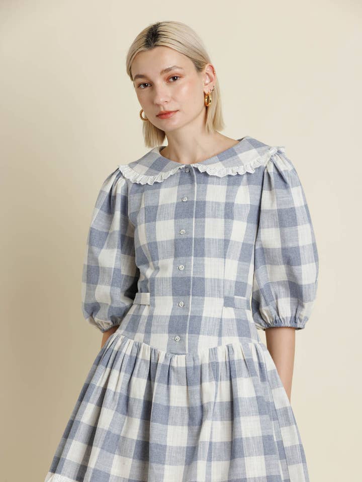 AD2126 - GINGHAM TIERED MIDI DRESS for wholesale by Aureum