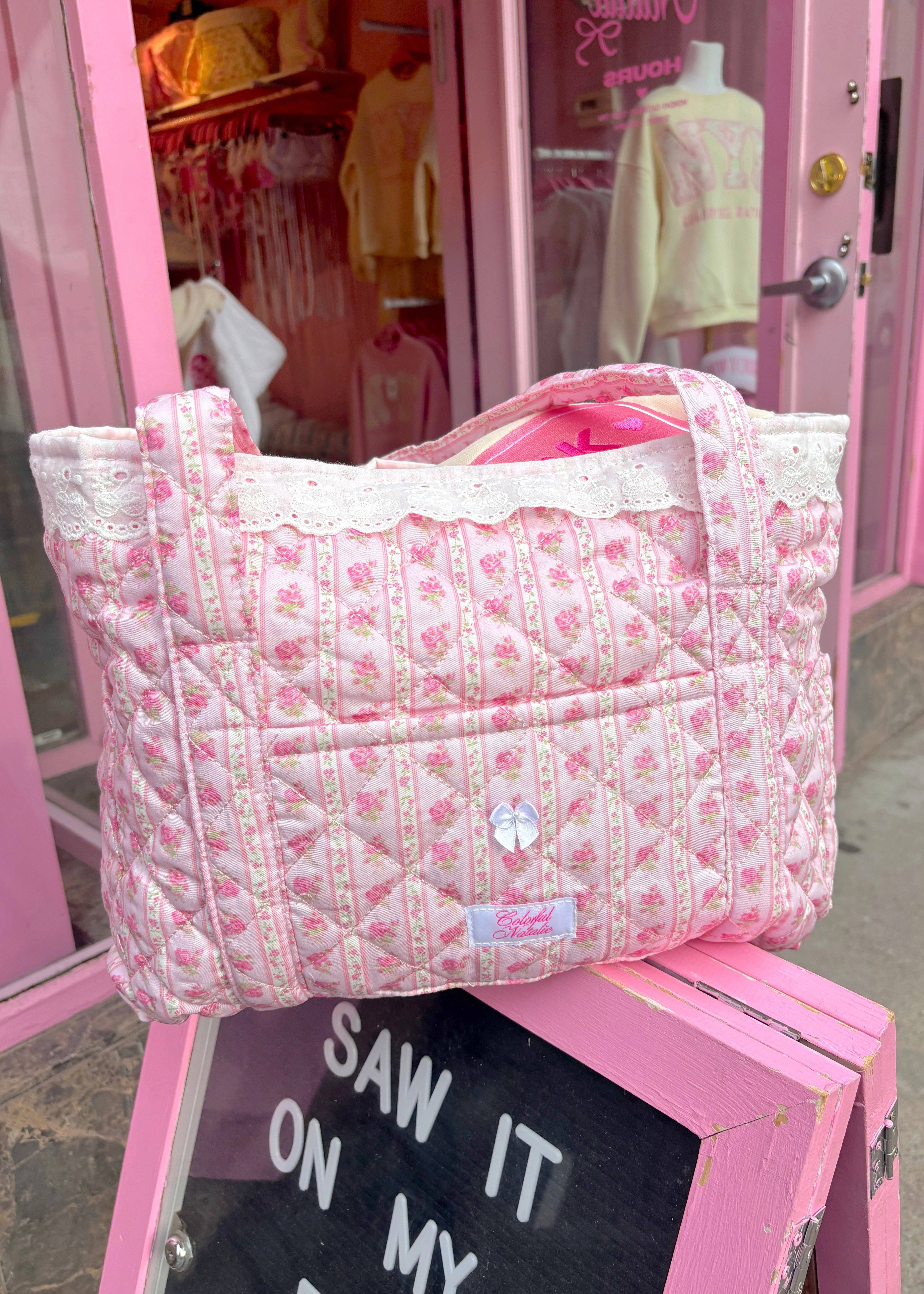 Colorful Natalie - Wholesale Tote Bag - Women's - Pink Floral Patchwork Tote1