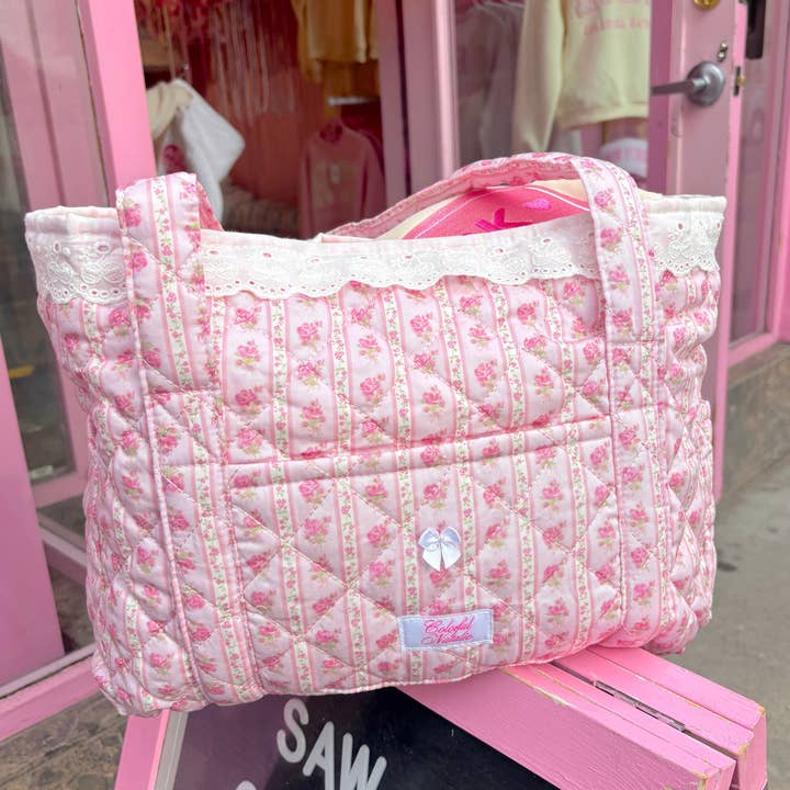 Colorful Natalie - Wholesale Tote Bag - Women's - Pink Floral Patchwork Tote1