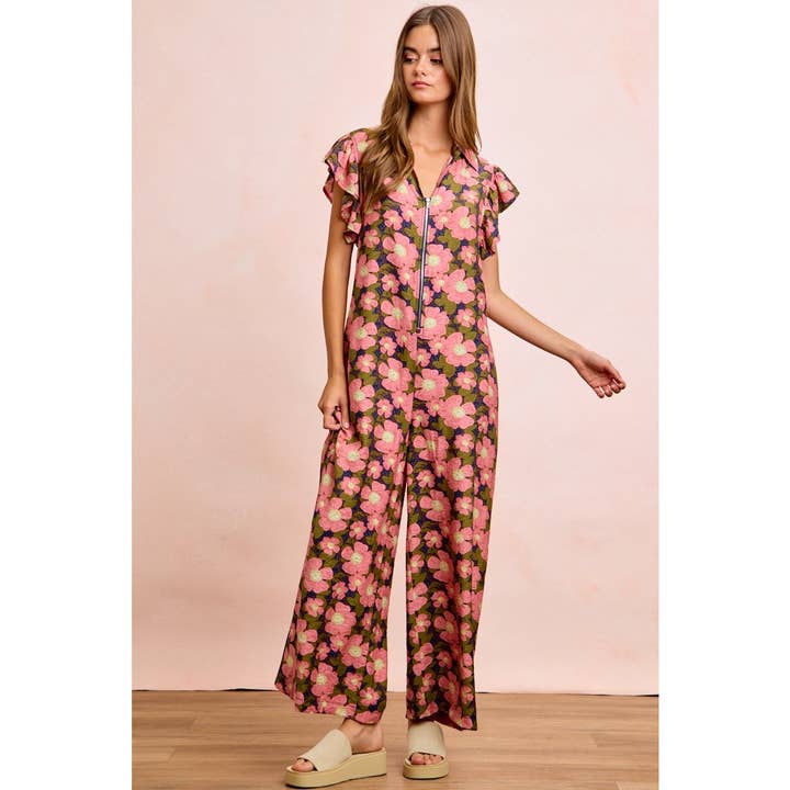 Tuta con cerniera frontale e stampa floreale tessuta per la vendita all'ingrosso da parte di IVE