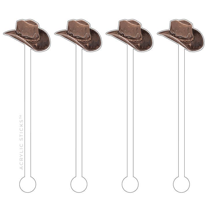 XO ACRYLICS | ACRYLIC STICKS - Wholesale Drink Stirrer - WILD WEST COWBOY HAT ACRYLIC STIR STICKS