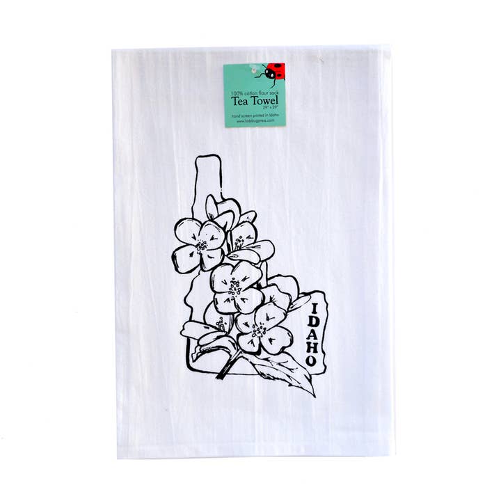 Idaho Syringa State Flower Tea Towel for wholesale by Ladybug Press