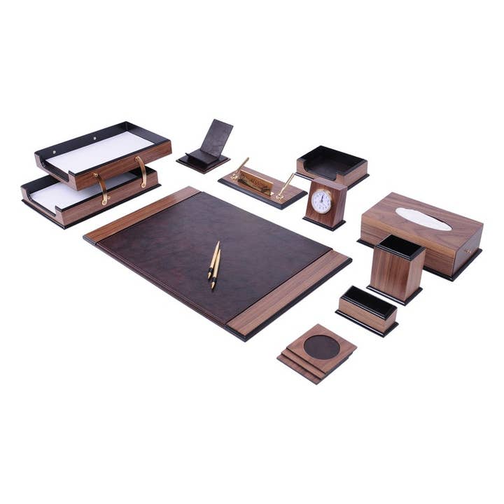 MOOG Prestij Wood Desk Set 12PCS-Walnut Office Product-Set for wholesale by MOOG LLC