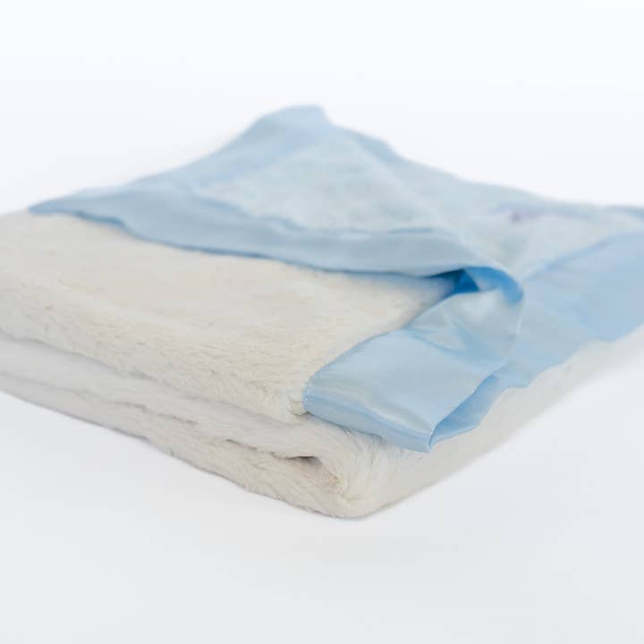 Luksus Duo Satin Kant Tæppe - Blå / Elfenben for engroshandel hos ellie and sam