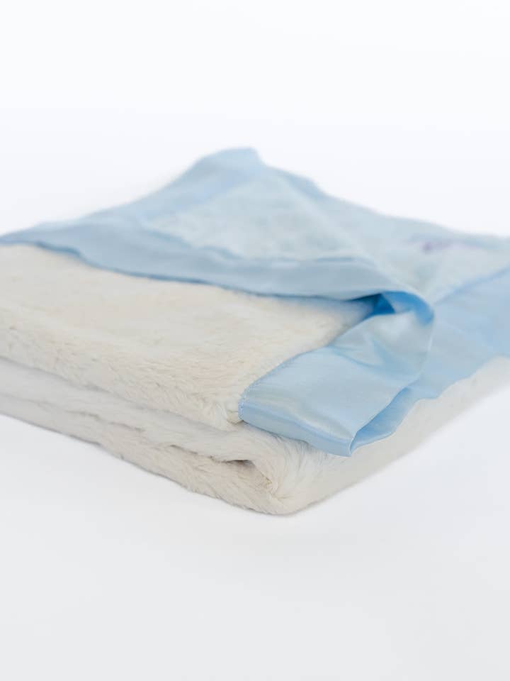 Luxury Duo Satin Border Blanket - Blue / Ivory for wholesale by ellie and sam