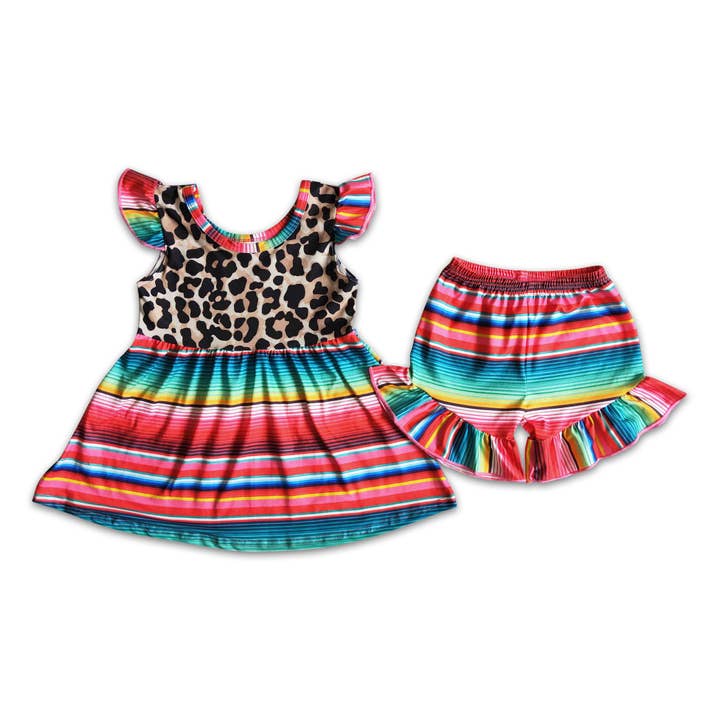 Yawoo Garments - Wholesale Top & Short Set - Kids - Leopard serape tunic ruffle shorts girls outfits