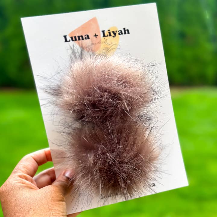 Pigtails - Pinky Brown Faux Fur Pom Pom for wholesale by Luna + Liyah
