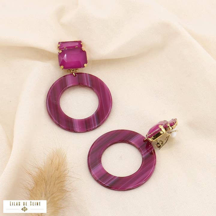 CLIP dangling loops steel rhinestones resin rings 0323530 for wholesale by Lilas de Seine