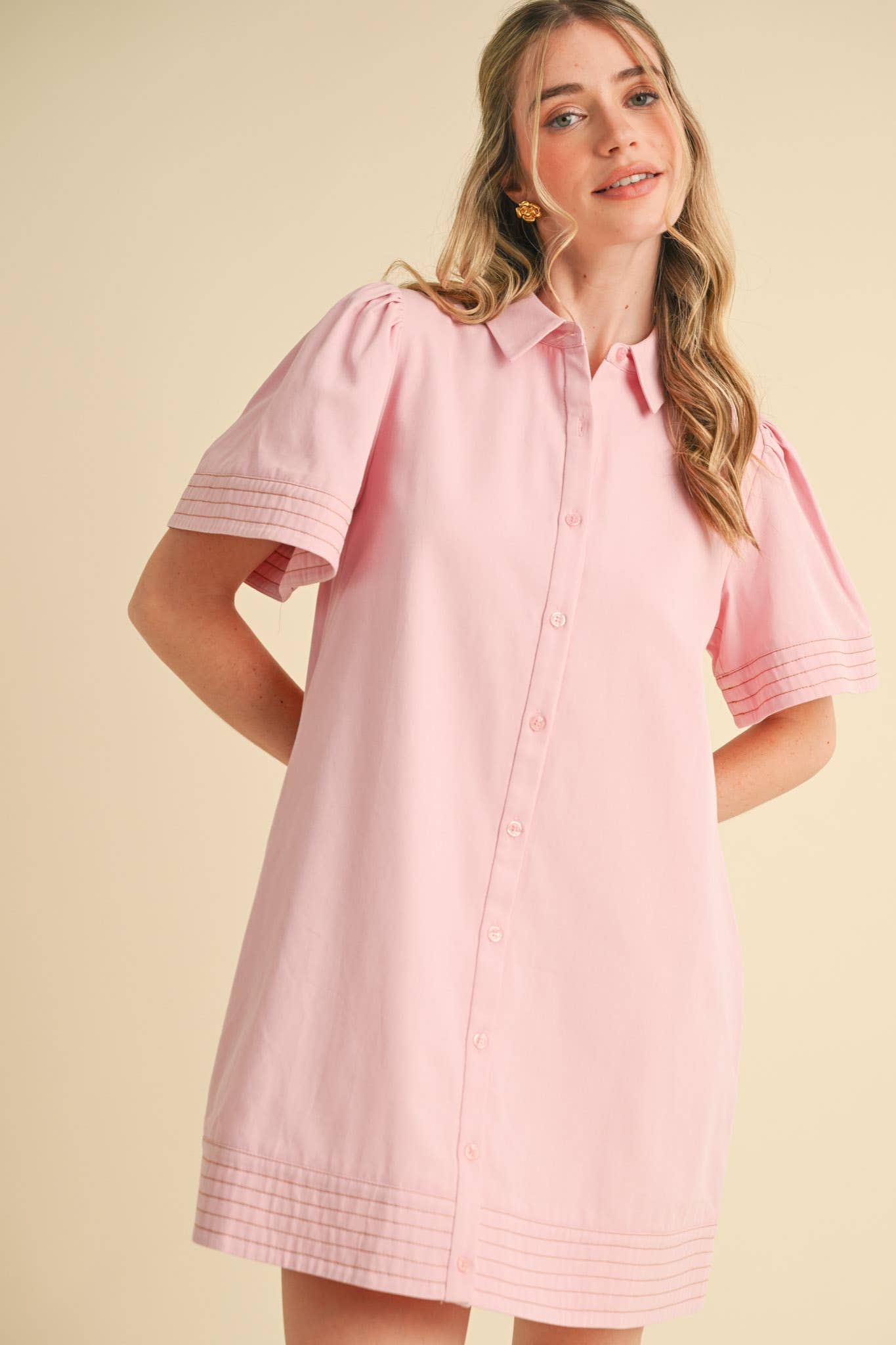 &MERCI - Wholesale Dress - Women's - SHORT SLEEVE BUTTON DOWN MINI DRESS MDR357240