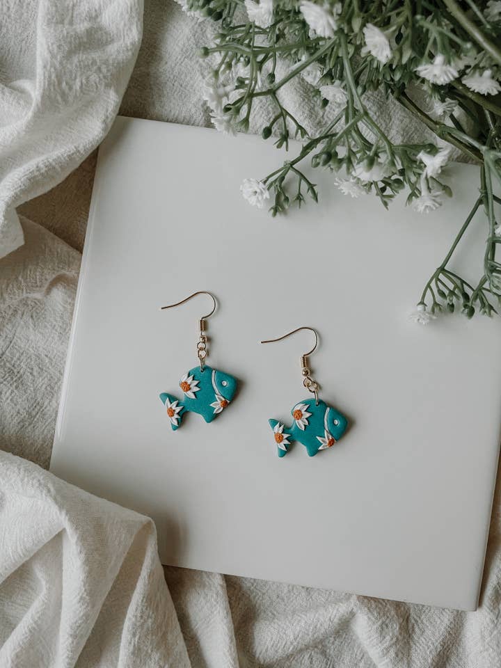 Floral Fish CLAY EARRINGS | Hypoallergenic | Durable | Light for wholesale by River & Rose Co.