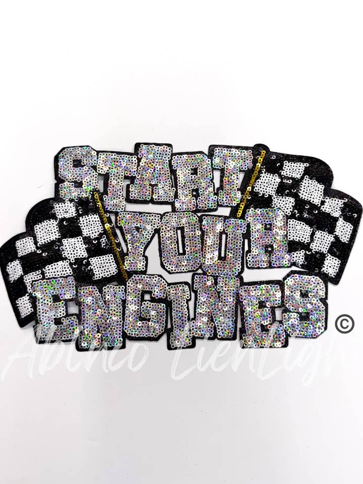 Start Your Engines Race Checkered Flags Sequins Patch - Larg for wholesale by ABLNco