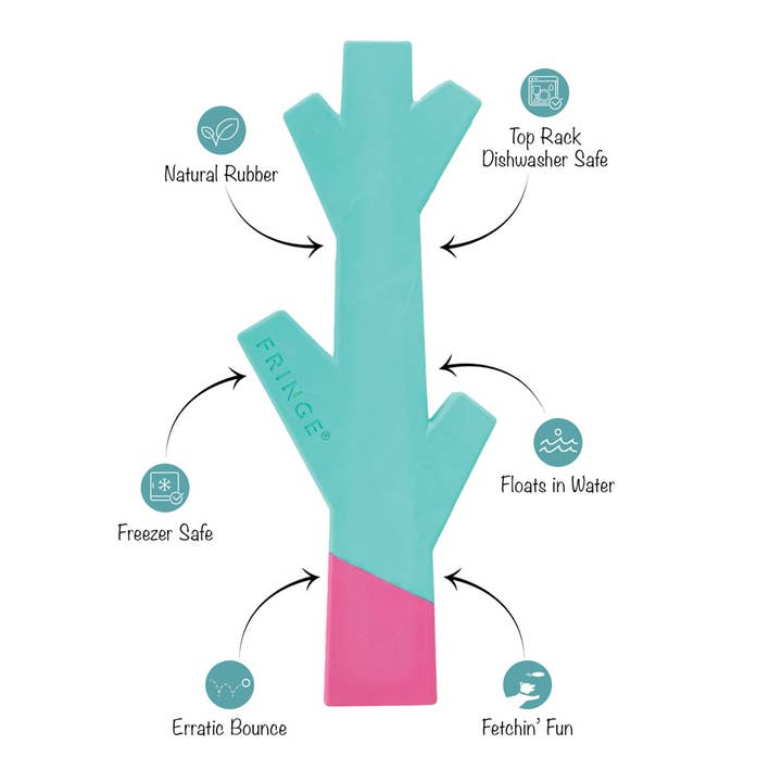 Petshop by Fringe Studio - Wholesale Pet Chew Toy - Dog - STICK WITH ME TURQUOISE/HOT PINK RUBBER DOG TOY