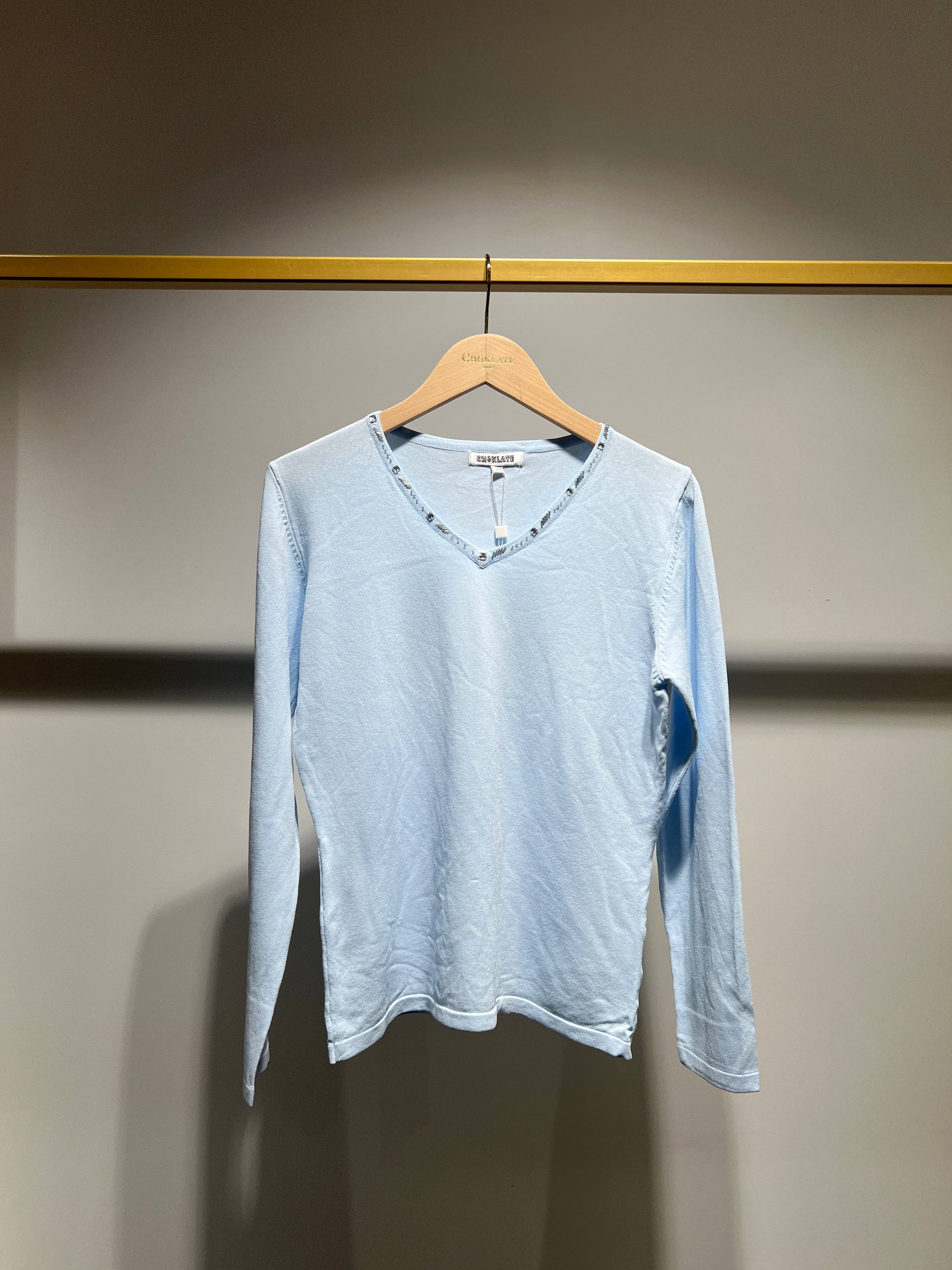 CHOKLATE PARIS - Vente Haut en maille – femme - Maille col V détails perles au col - 213715