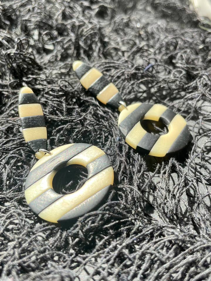 Glow in the dark Stripe dangle earrings for wholesale by She makes clay