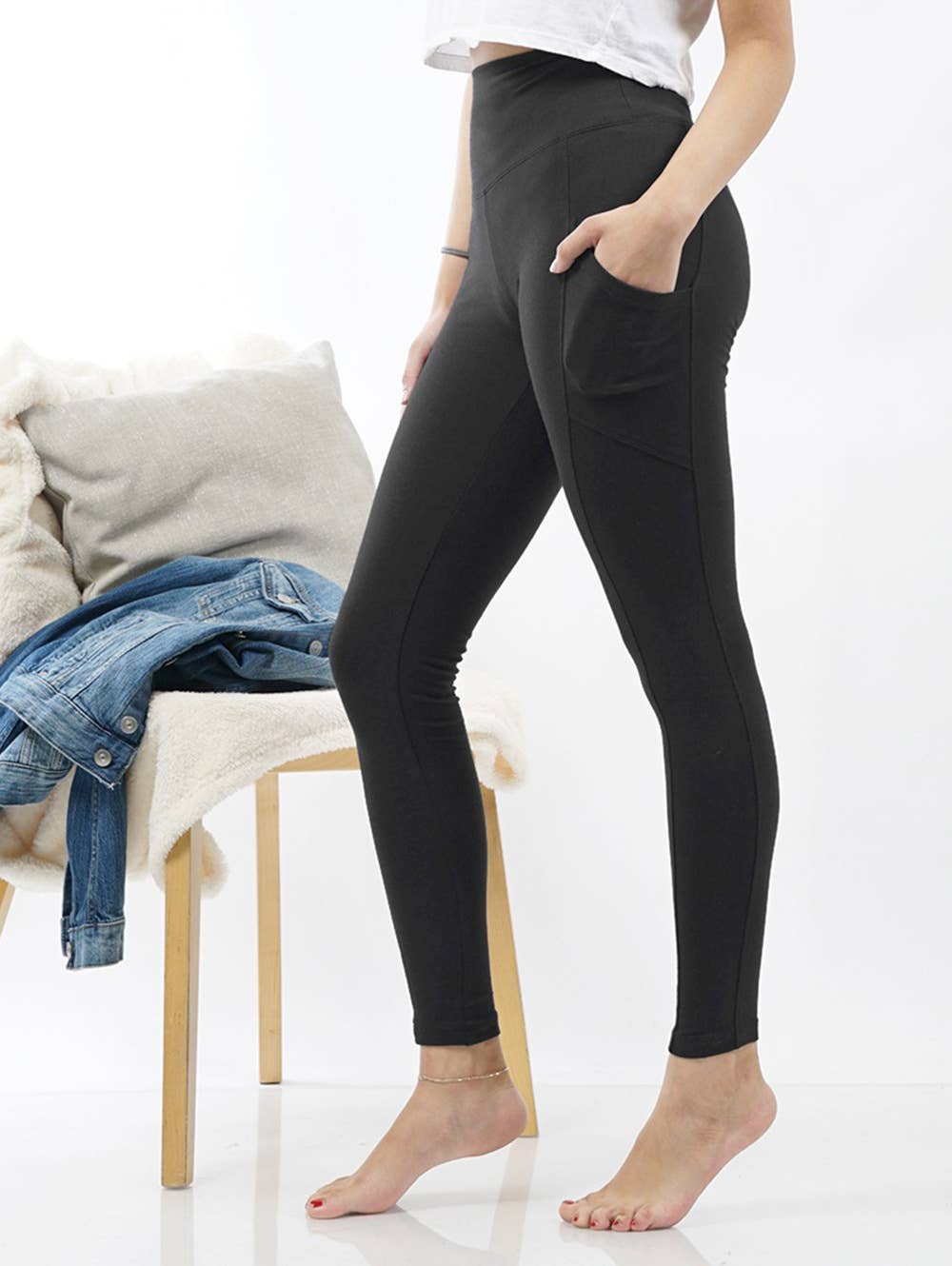 42POPS – Leggings de desporto/casuais - Mulher por atacado – Leggings de Cintura Larga em Microfibra13