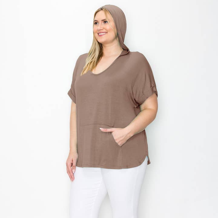 RAYON SPAN KANGAROO POCKET HOODIE CURVE - TOFFEE for wholesale by Coin 1804
