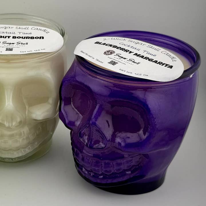 Candele Teschio di Zucchero a 2 Stoppini Cocktail Time per la vendita all'ingrosso da parte di Sugar Skull, LLC