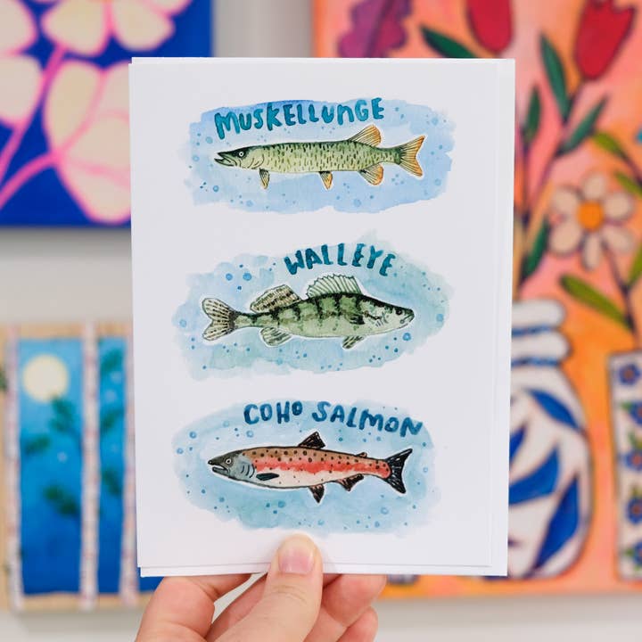 Carte de Poissons d'Eau Douce – Maskinongé, Doré Jaune & Saumon Coho pour la vente par Echo Foxx