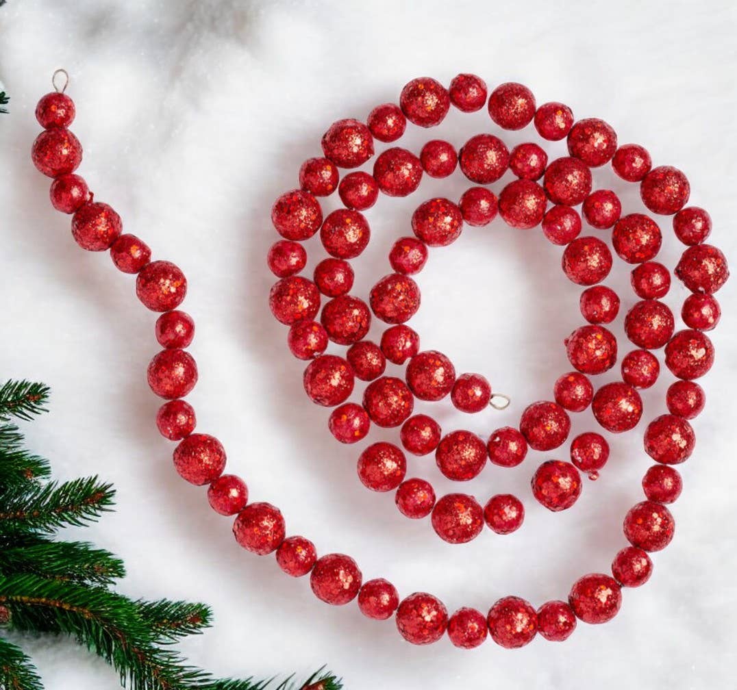 Elan Bazaar – Großhandel Wimpel/Girlande – 6 FUSS Rote Glitzergirlande als Weihnachtsbaum-Dekor1