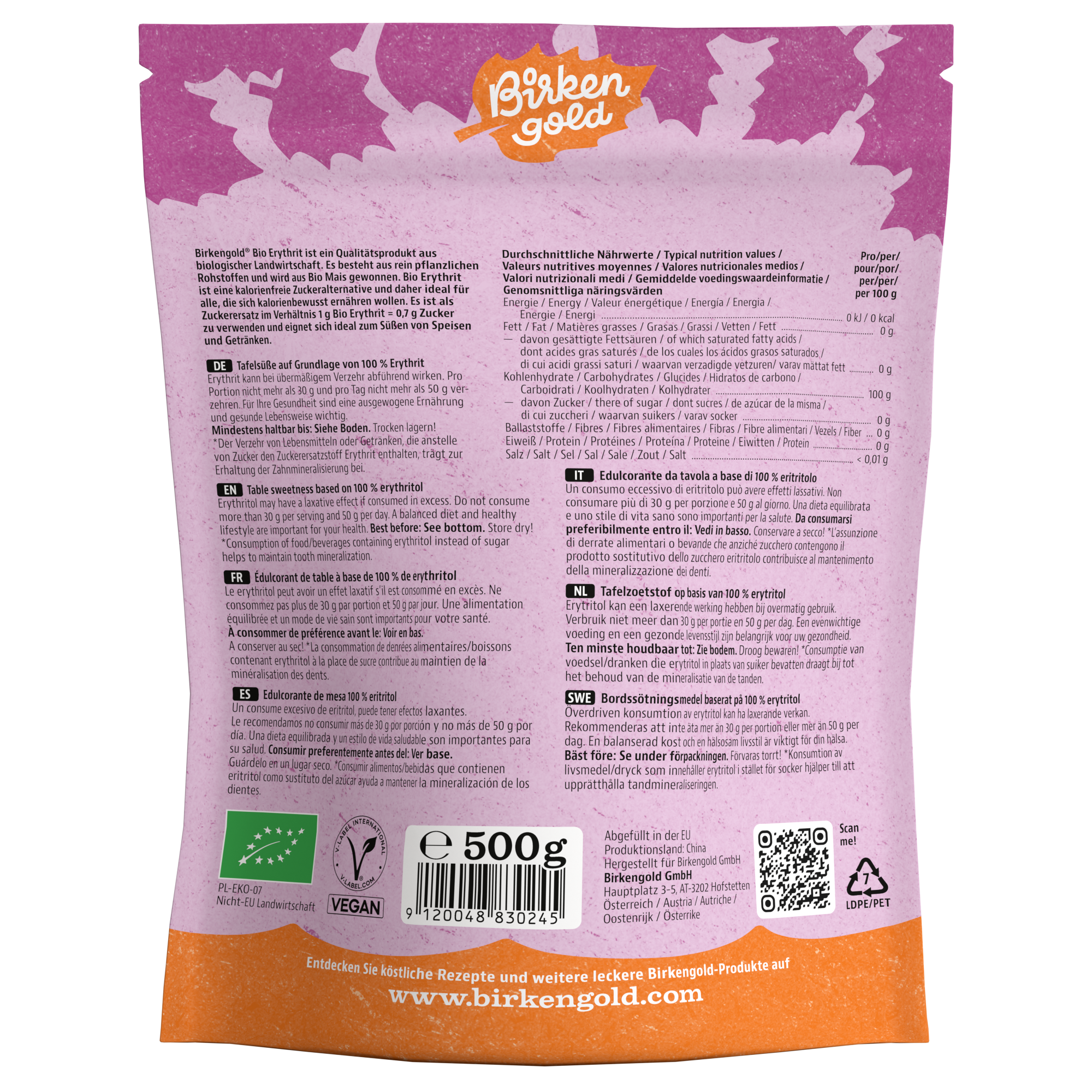 Birkengold - Wholesale Sugar/Sweetener - Birkengold organic erythritol 500g1