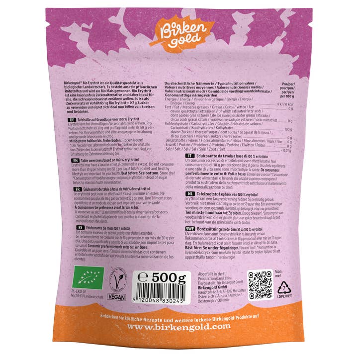 Birkengold - Wholesale Sugar/Sweetener - Birkengold organic erythritol 500g1