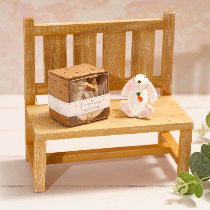 Tiny World Handcrafted White Bunny Holding Carrot Keepsake Polyresin Ornament with Box **
for wholesale by Langs