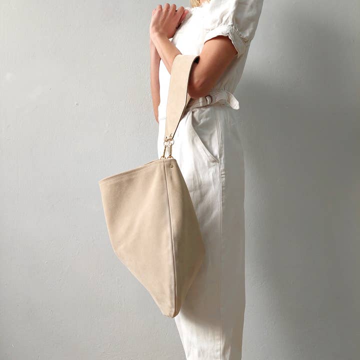 ANA KOUTSI - Wholesale Shoulder Bag - Women's - Anna soft suede bag in beige4