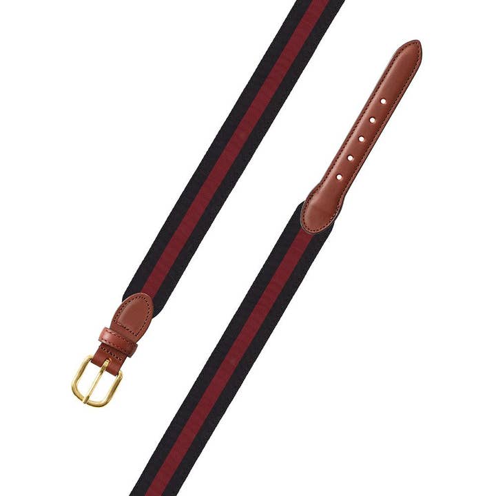 Black & Maroon Grosgrain Ribbon Leather Tab Belt for wholesale by Barrons-Hunter
