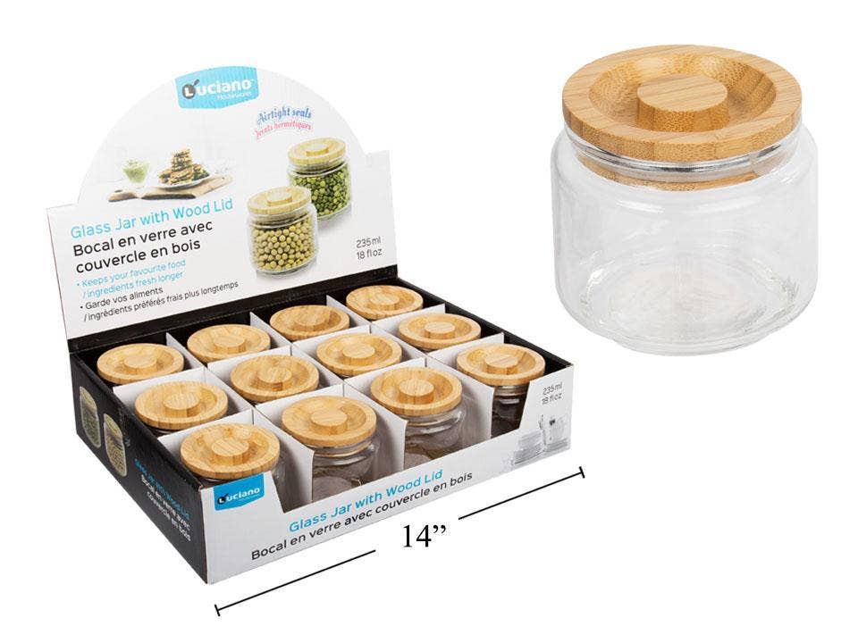 Luciano Gourmet - Wholesale Decorative Jar - Luciano Glass Jar with Wooden Lid,3.25" dia. x 3"H, 12/pdq0