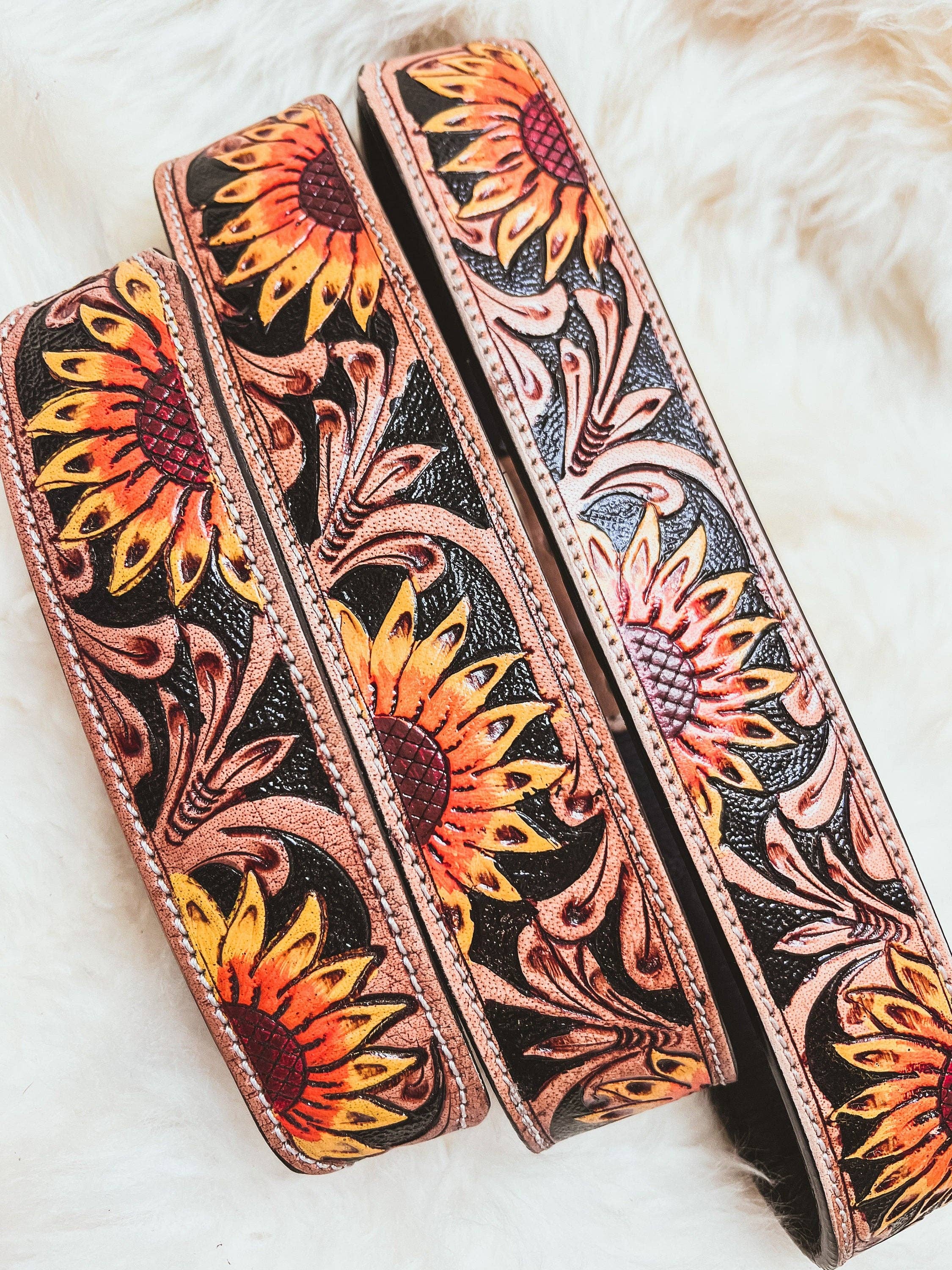 The Sterling Gypsy - Wholesale Pet Collar - Dog - Hand Tooled Sunflower Leather Western Dog Collar3