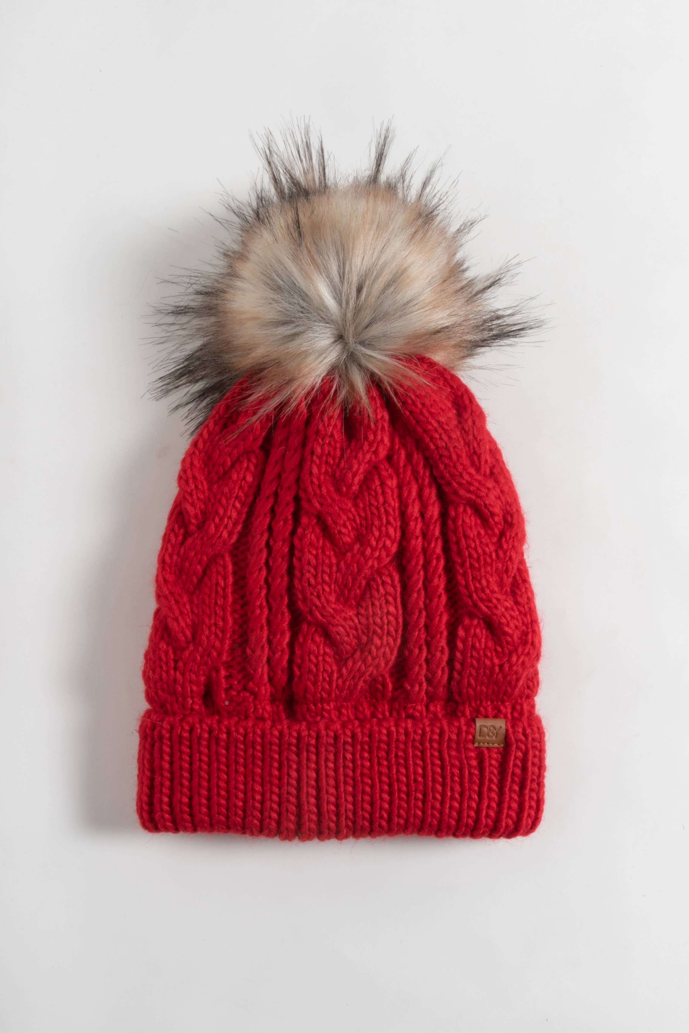 David And Young - Wholesale Beanie - Women's - Cable Knit Beanie with Faux Fur Pom Lining5