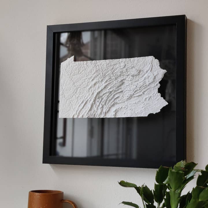 Carte topographique 3D de Pennsylvanie | Art mural 3D de la carte de l'État pour la vente par Micropolitan
