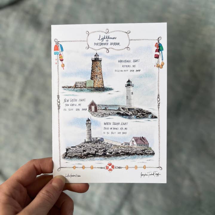 Portsmouth Harbor Lighthouses Card for wholesale by Little Harbor Studio