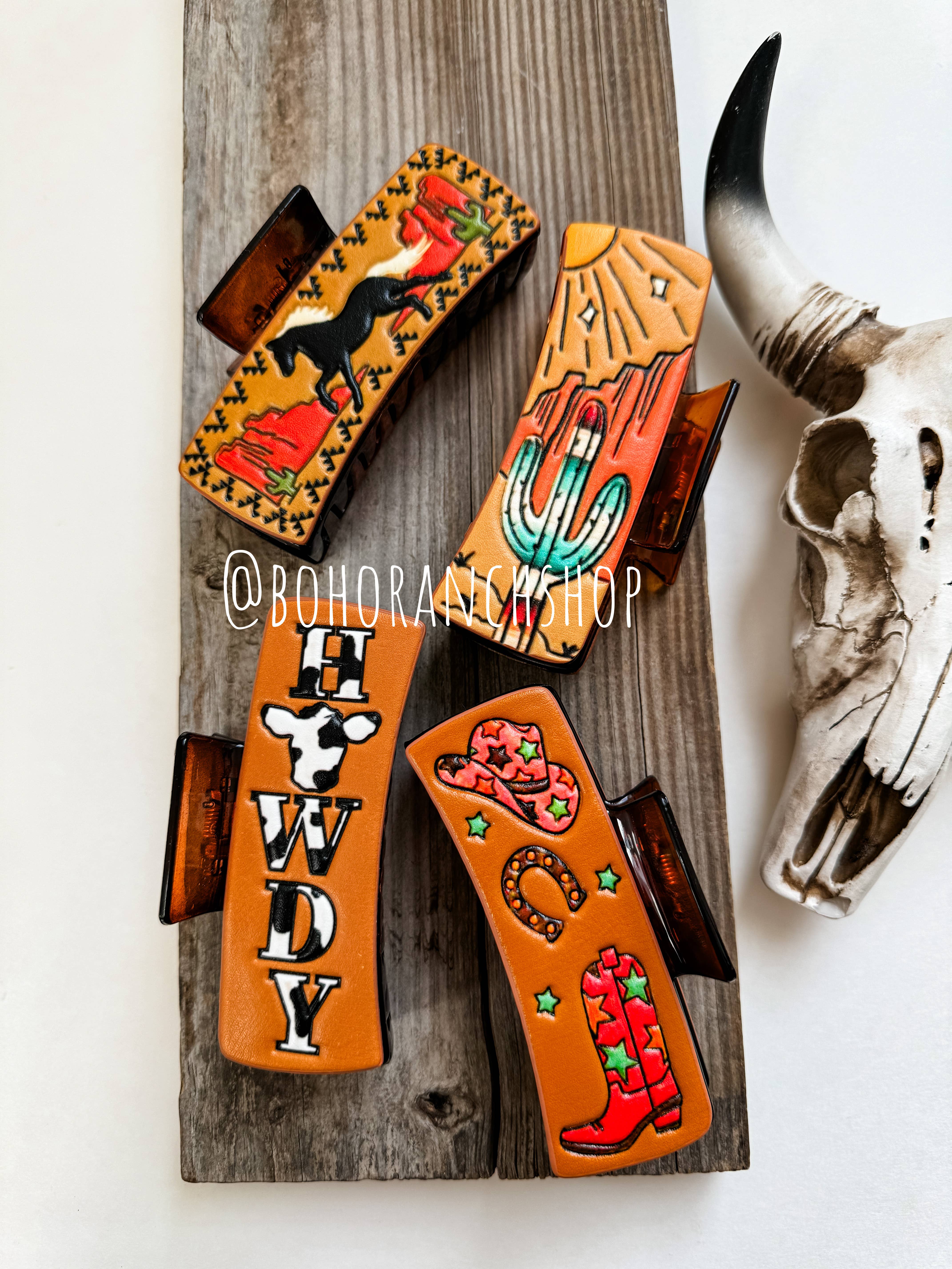Boho Ranch Shop - Wholesale Hair Clip - Women's - Large Western Faux Embossed Leather Hair Clip Claw3