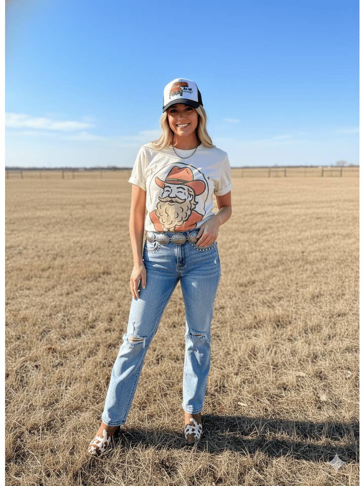 Natural Holly Jolly Santa Graphic Tee for wholesale on Faire2