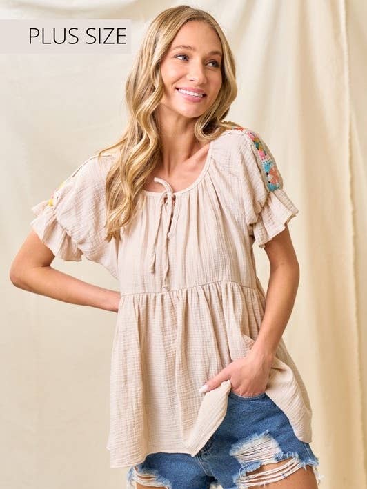 LMT3999PL-Plus Size Rominas patch work blouse for wholesale by lovely melody