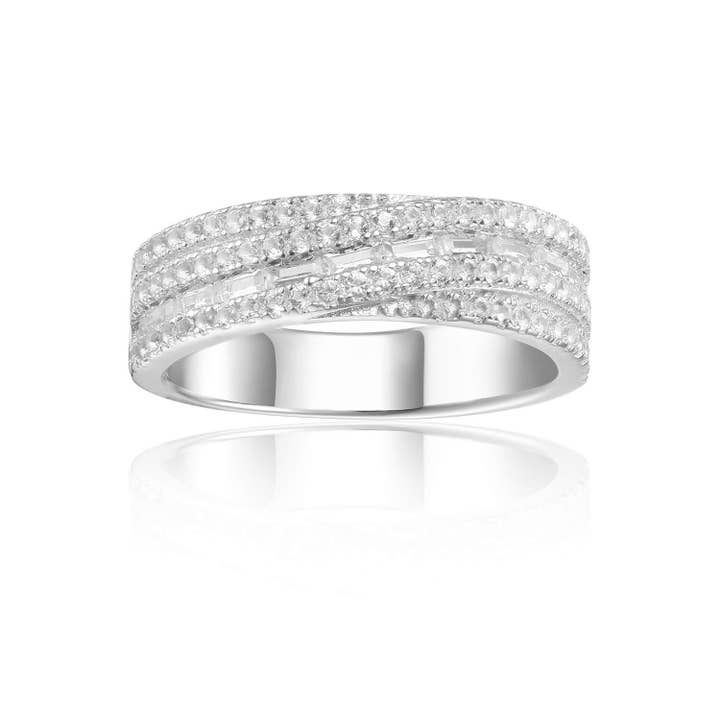 925 Sterling Zilver Witte Topaas Baguette Twist Ring voor wholesale door FCJ Jewelry LLC