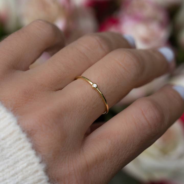Tiny Solitaire Stacking Ring for wholesale by Sami Jewels