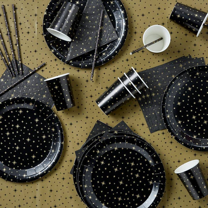 PD Party - Wholesale Disposable tableware pack - Party table ware - straws black/gold1