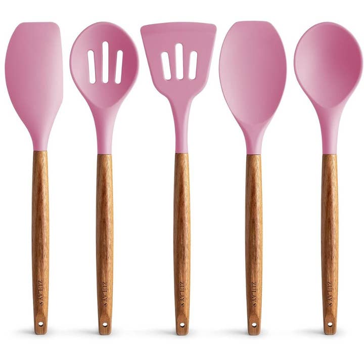 Zulay Kitchen - Wholesale Keukengereedschapsset - 5-delige set antiaanbak siliconen keukengerei met houten handvat10