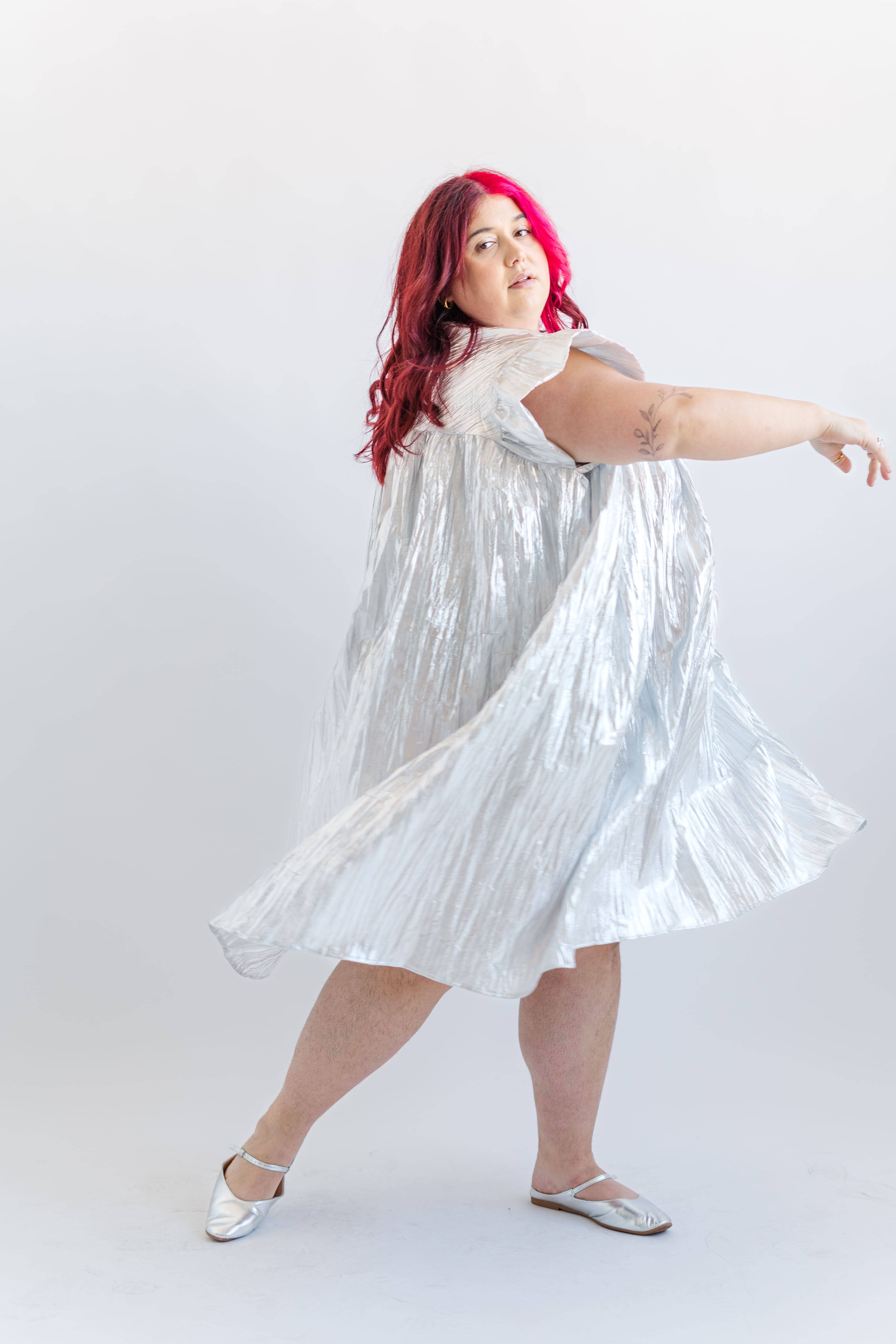 Nettle Studios - Wholesale Dress - Women's - Size Inclusive Plus Size Silver Metallic Ruffle Maxi Dress4