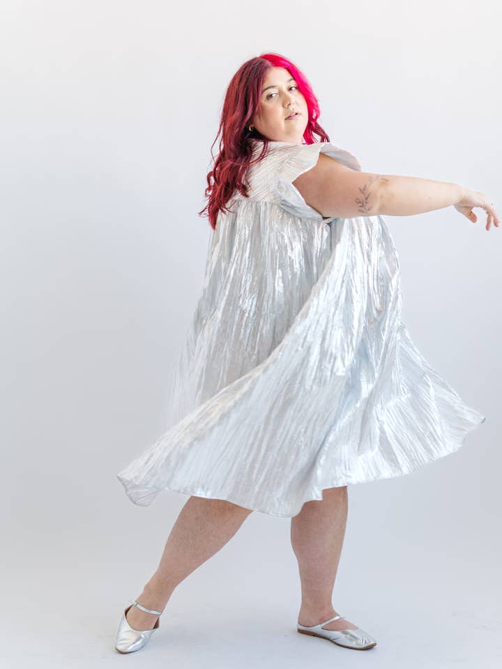 Nettle Studios - Wholesale Dress - Women's - Size Inclusive Plus Size Silver Metallic Ruffle Maxi Dress4