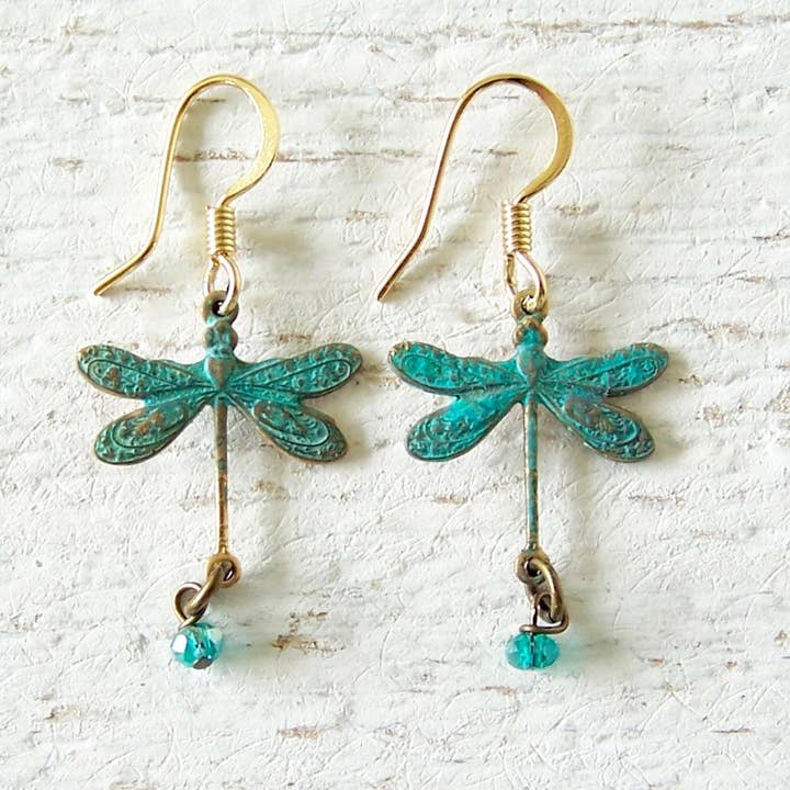 Jo Bird Jewelry – wholesale Dangle earrings – Lucky Dragonfly Brass Earrings2