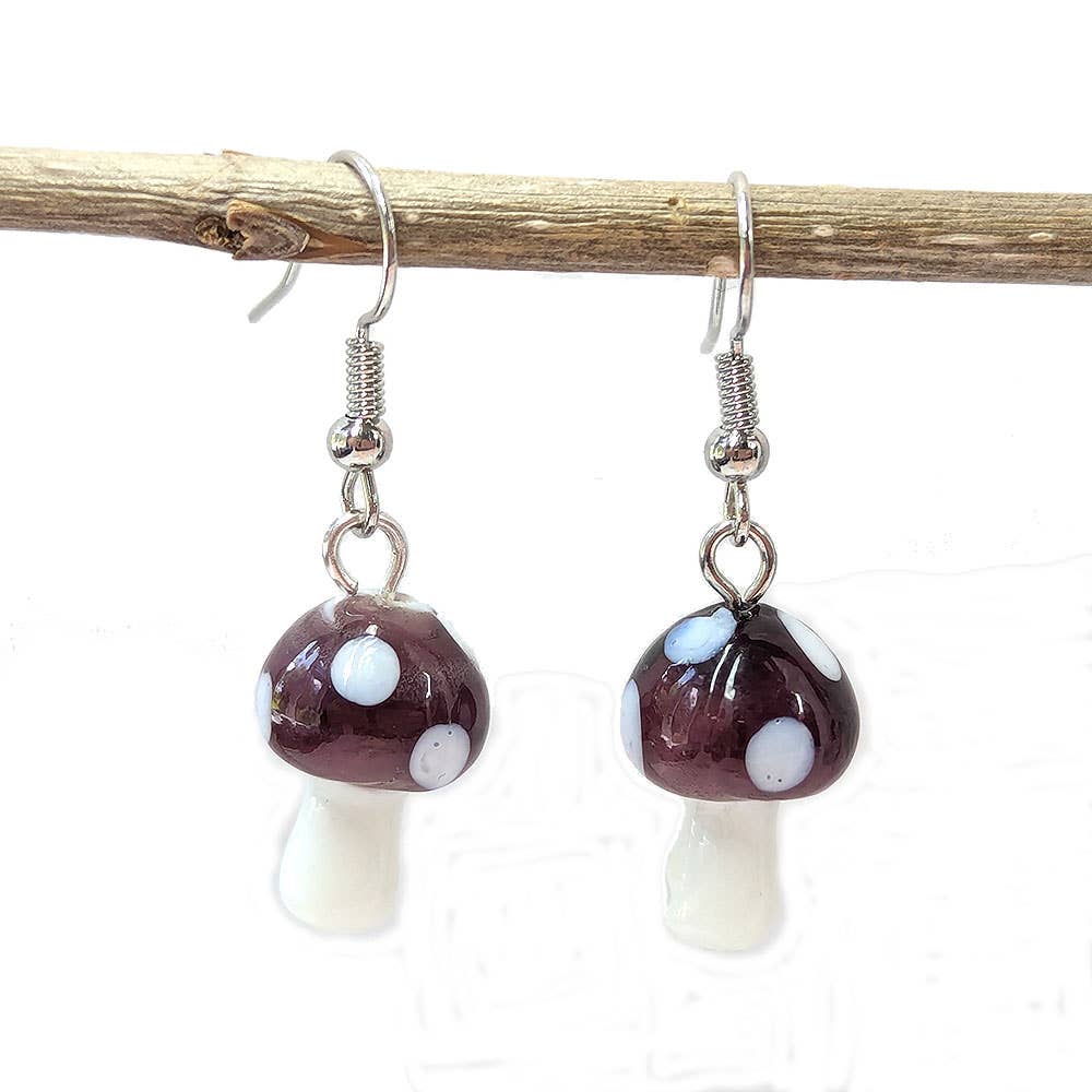 Stylish Jewelry Supply - Wholesale Dangle Earrings - Lampwork Glass Purple Mushroom Silver Earrings3