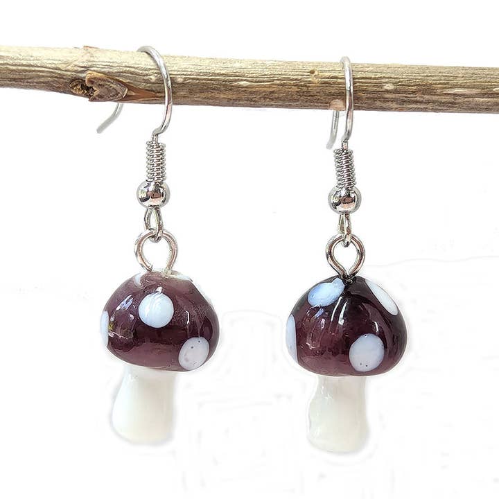 Stylish Jewelry Supply - Wholesale Dangle Earrings - Lampwork Glass Purple Mushroom Silver Earrings3