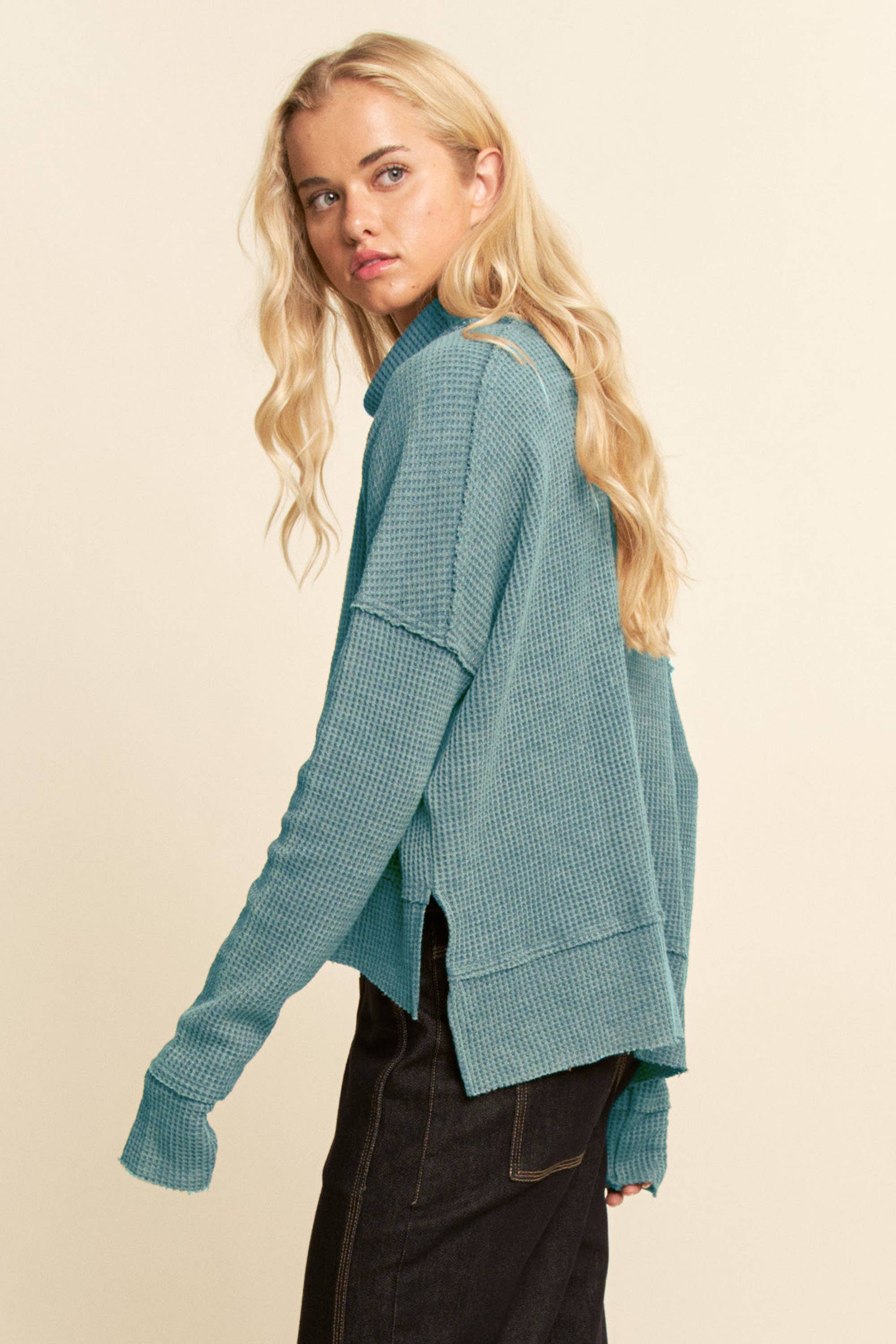 Davi & Dani - Wholesale Sweatshirt - Women's - TURTLE NECK SIDE SLIT SWEATSHIRTS17