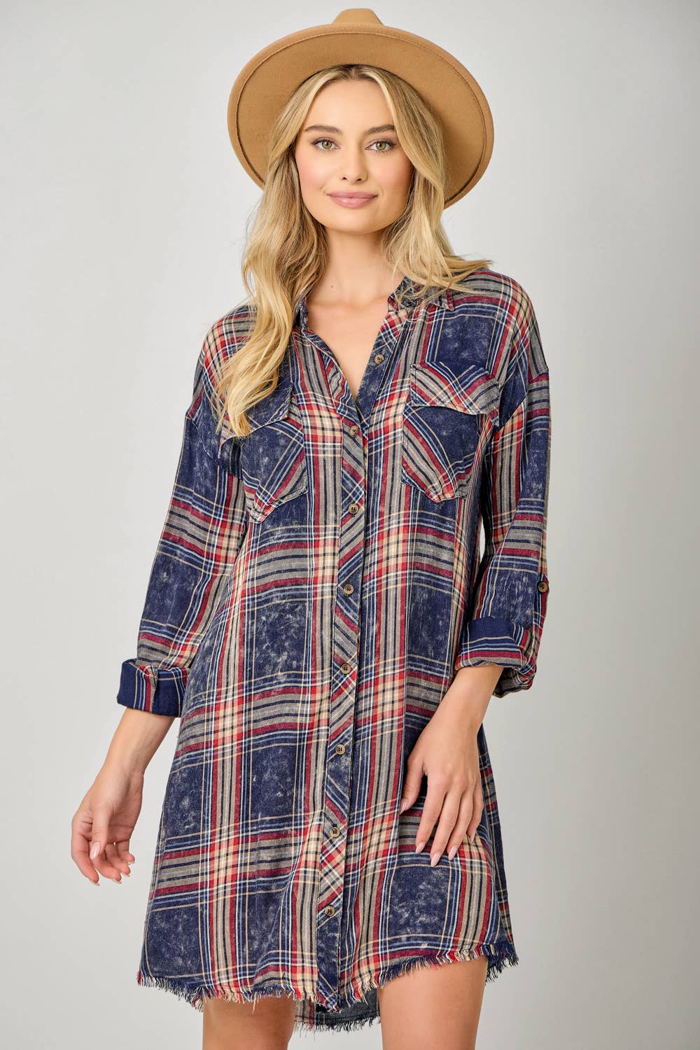 Mystree - Wholesale Dress - Women's - 61161 Washed Plaid Shirt Dress25